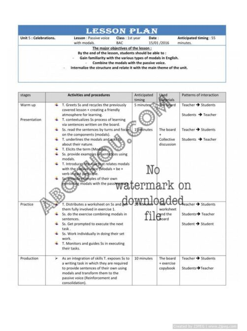 Gateway 1 Bac Lp Unit 5 Grammar (Passive voice with modals) 1st year BAC lesson plan