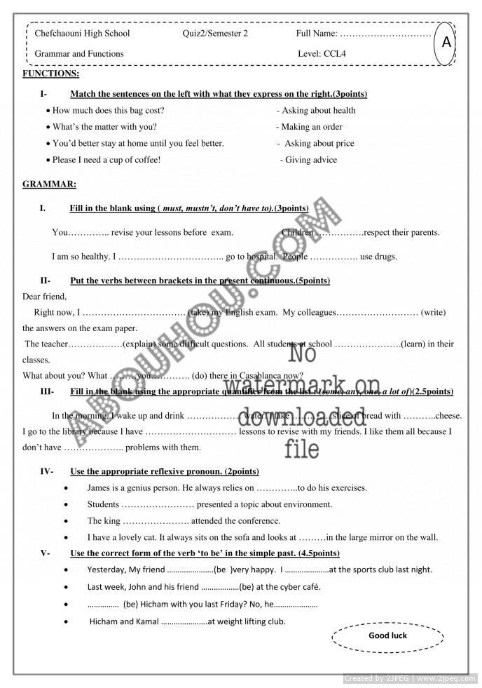 Common Core. quiz 2. S2 -Common Core Semester 2 Quiz two Units 5 and 6 Outlook