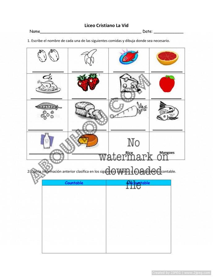 Countable Uncountables nouns - Food (elementary).doc