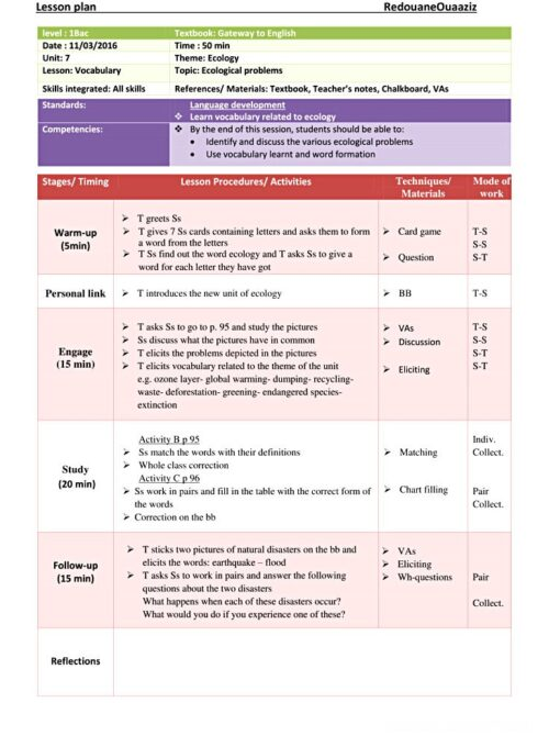 1 bac ecology vocabulary lesson plan
