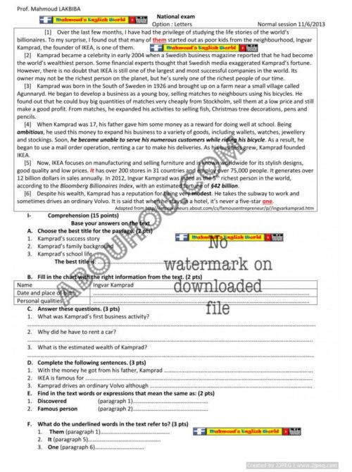 National exam arts 2013 assatida.com
