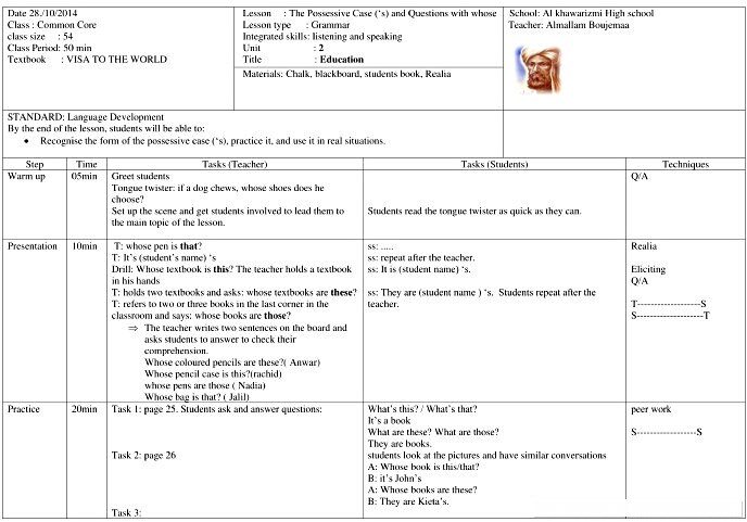 The Possessive Case s and Questions with whose -visa lesson plan.